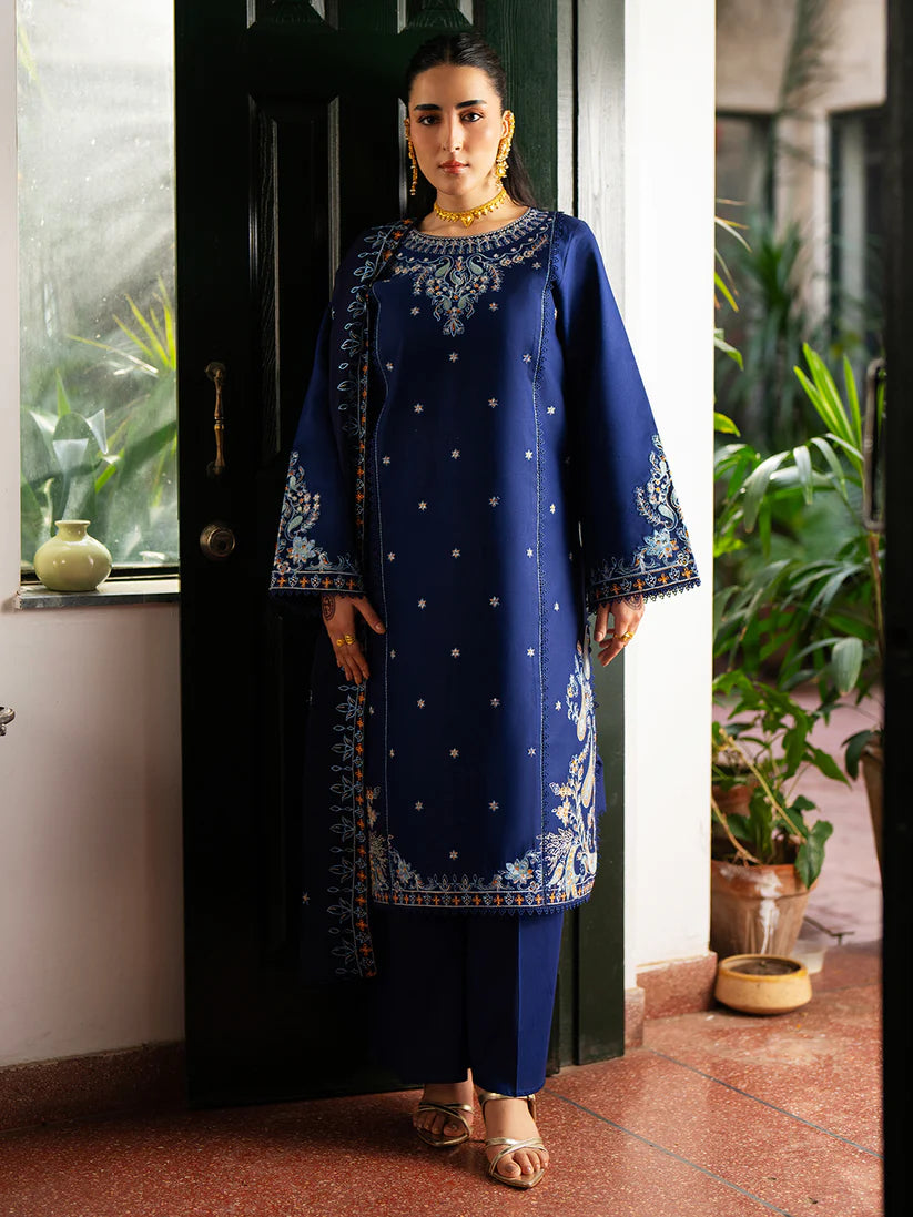 Inlays Mahnur – Embroidered Lawn 3 Piece Unstitched Suit with Chiffon Dupatta (ST-10)