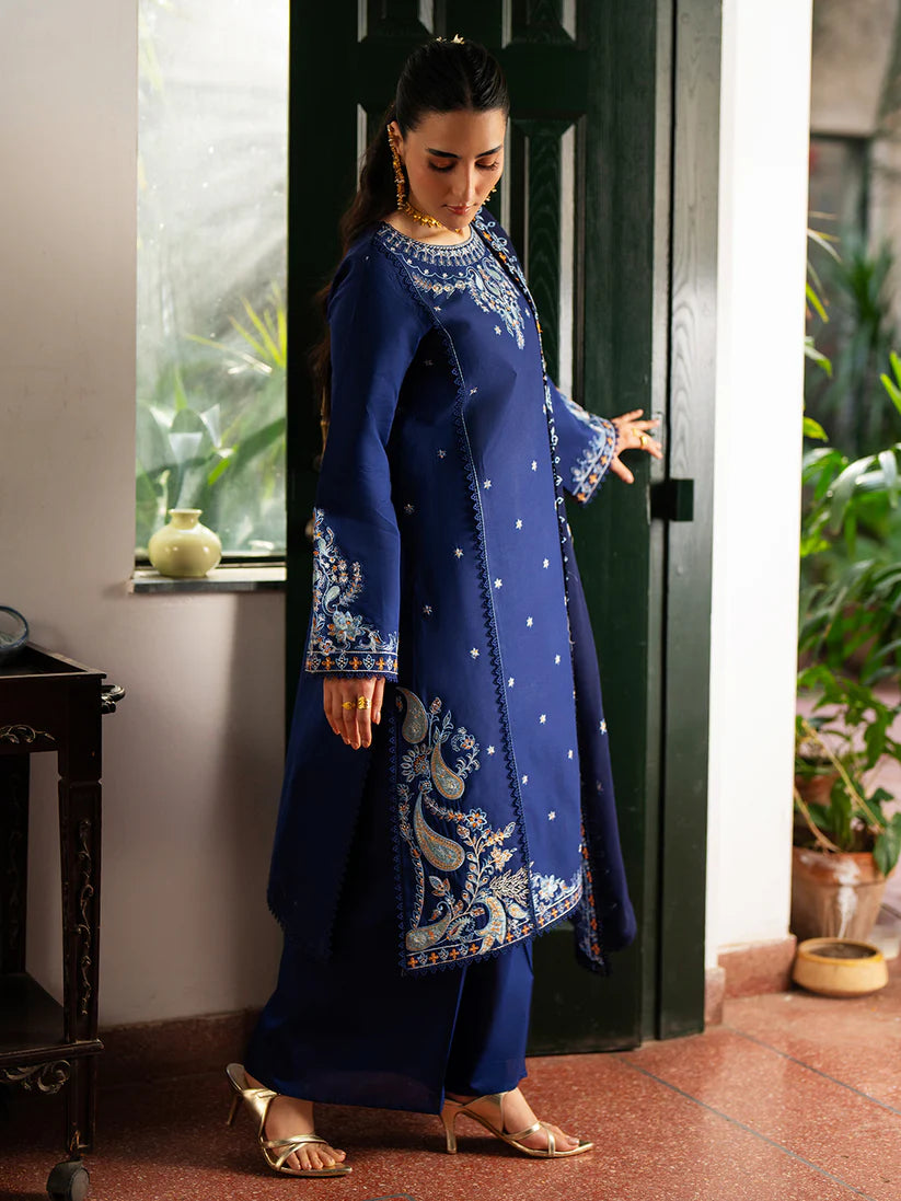 Inlays Mahnur – Embroidered Lawn 3 Piece Unstitched Suit with Chiffon Dupatta (ST-10)