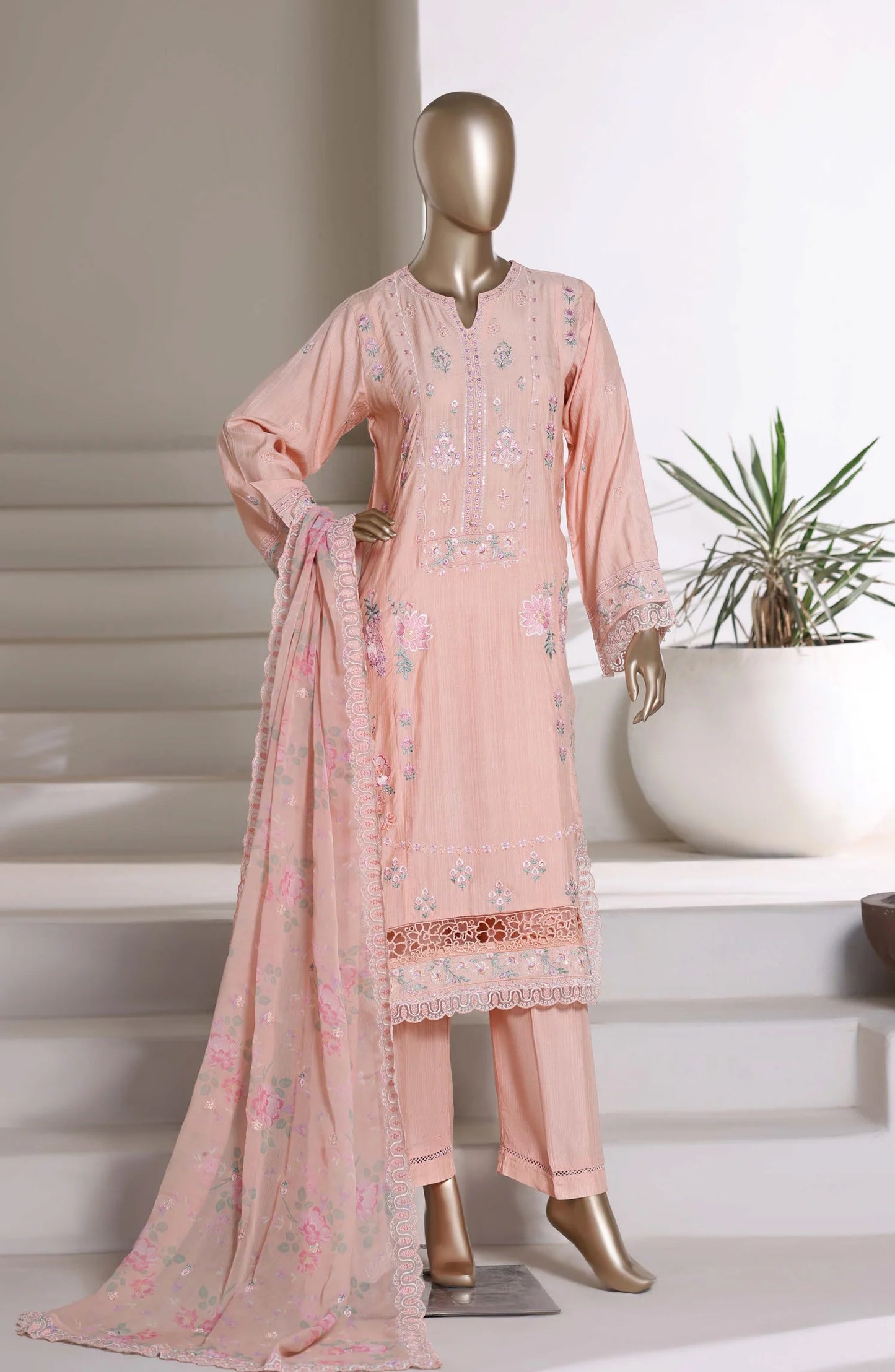 Sadabahar Luxury Embroidered Formal Stitched 3 Piece Suit – D-09 (Pink)