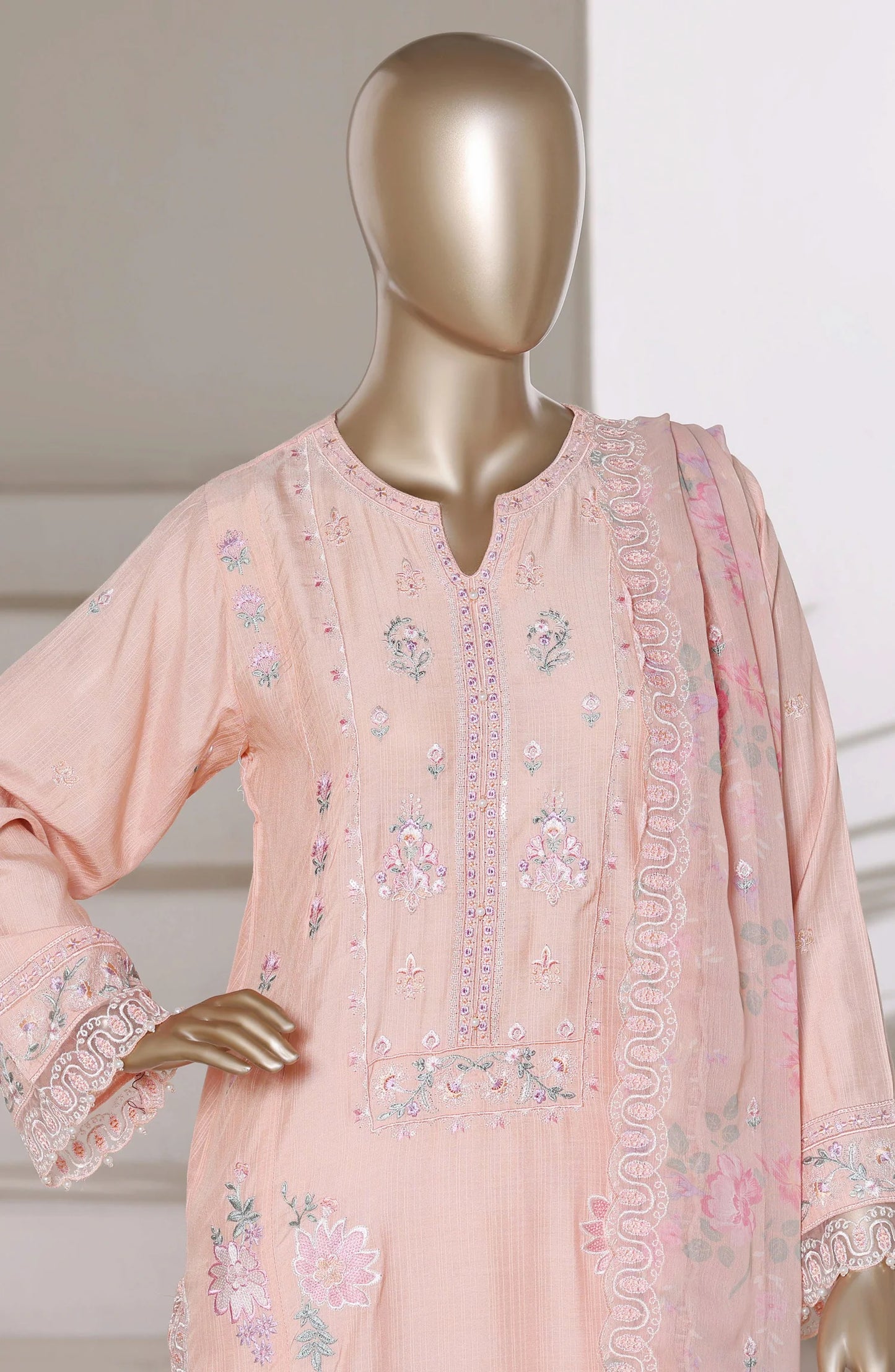Sadabahar Luxury Embroidered Formal Stitched 3 Piece Suit – D-09 (Pink)