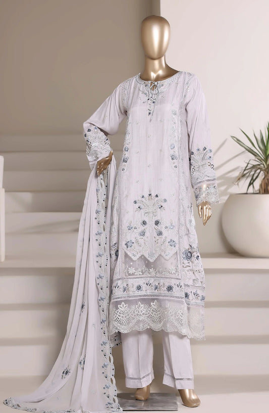 Sadabahar Luxury Embroidered Formal Stitched 3 Piece Suit – D-08 (Silver)