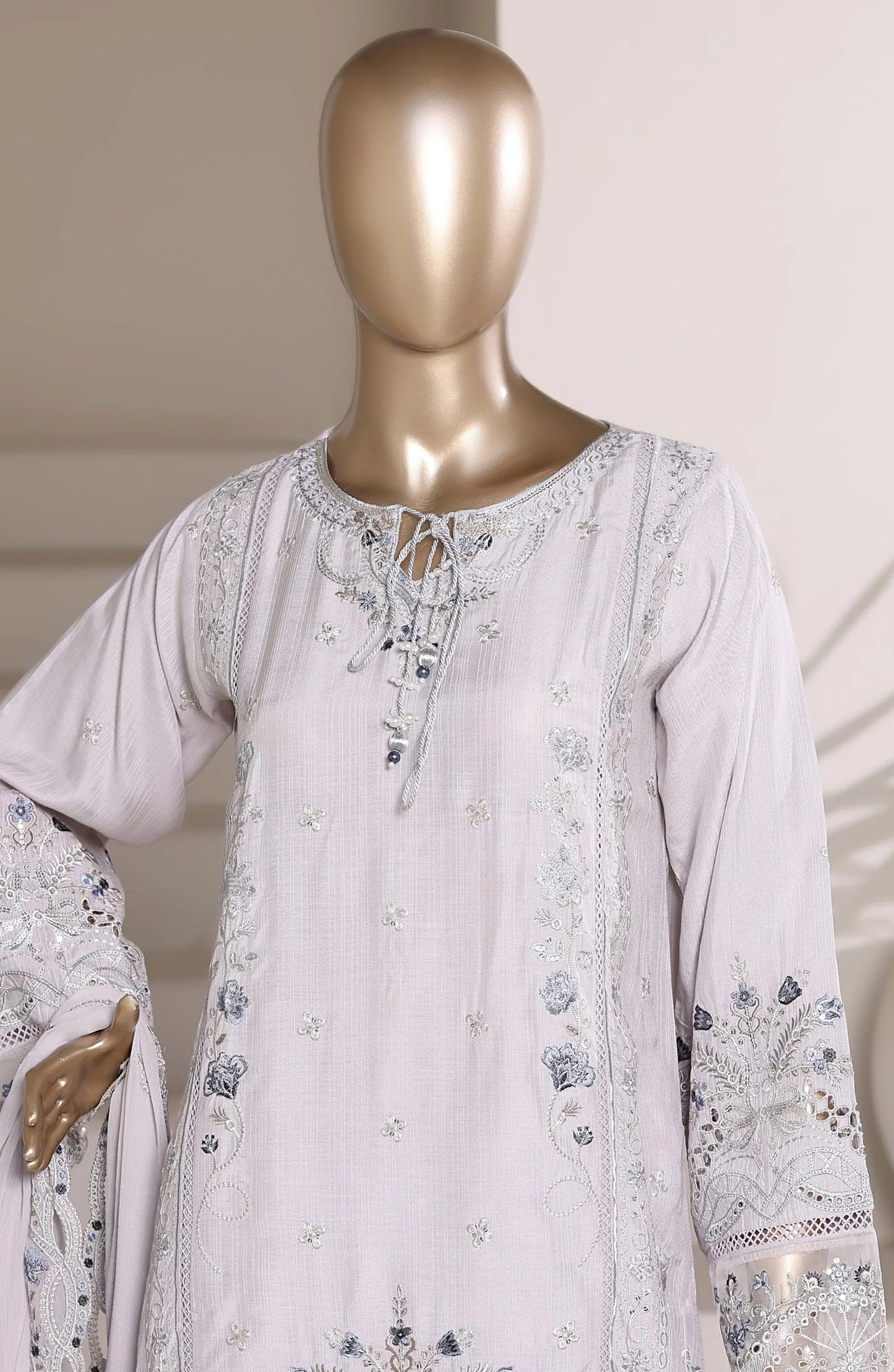 Sadabahar Luxury Embroidered Formal Stitched 3 Piece Suit – D-08 (Silver)