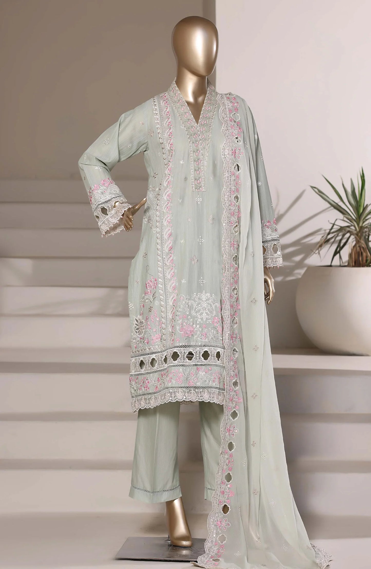 Sadabahar Luxury Embroidered Formal Stitched 3 Piece Suit – D-05 (Green)