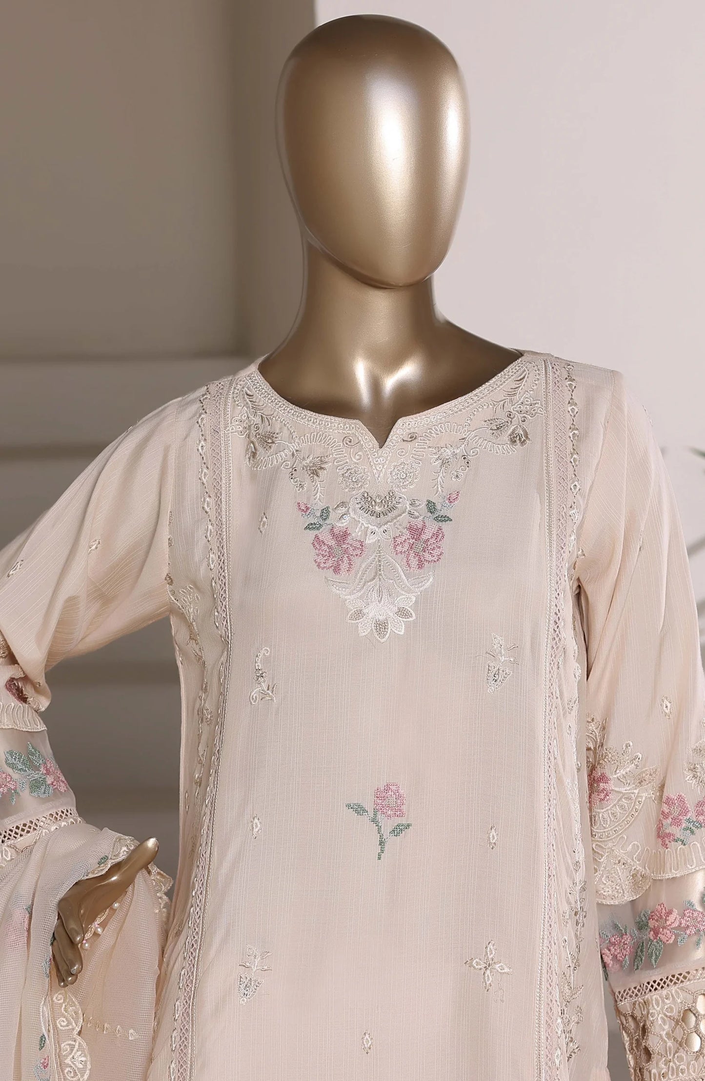 Sadabahar Luxury Embroidered Formal Stitched 3 Piece Suit – D-04 (Peach)