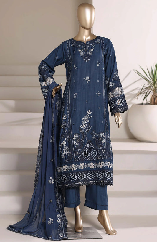 Sadabahar Luxury Embroidered Formal Stitched 3 Piece Suit – D-03 (Blue)