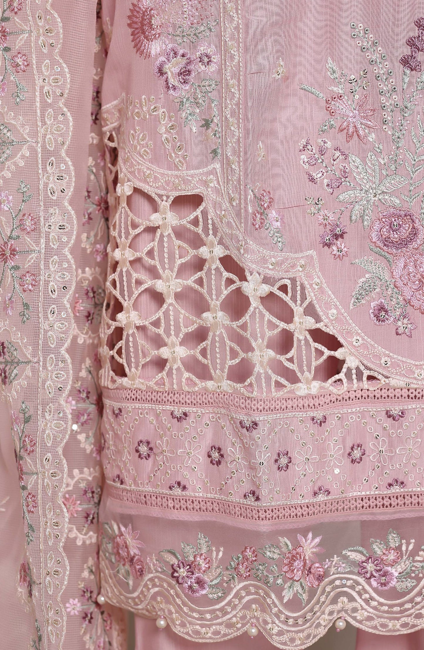 Sadabahar Luxury Embroidered Formal Stitched 3 Piece Suit – D-02 (Pink)