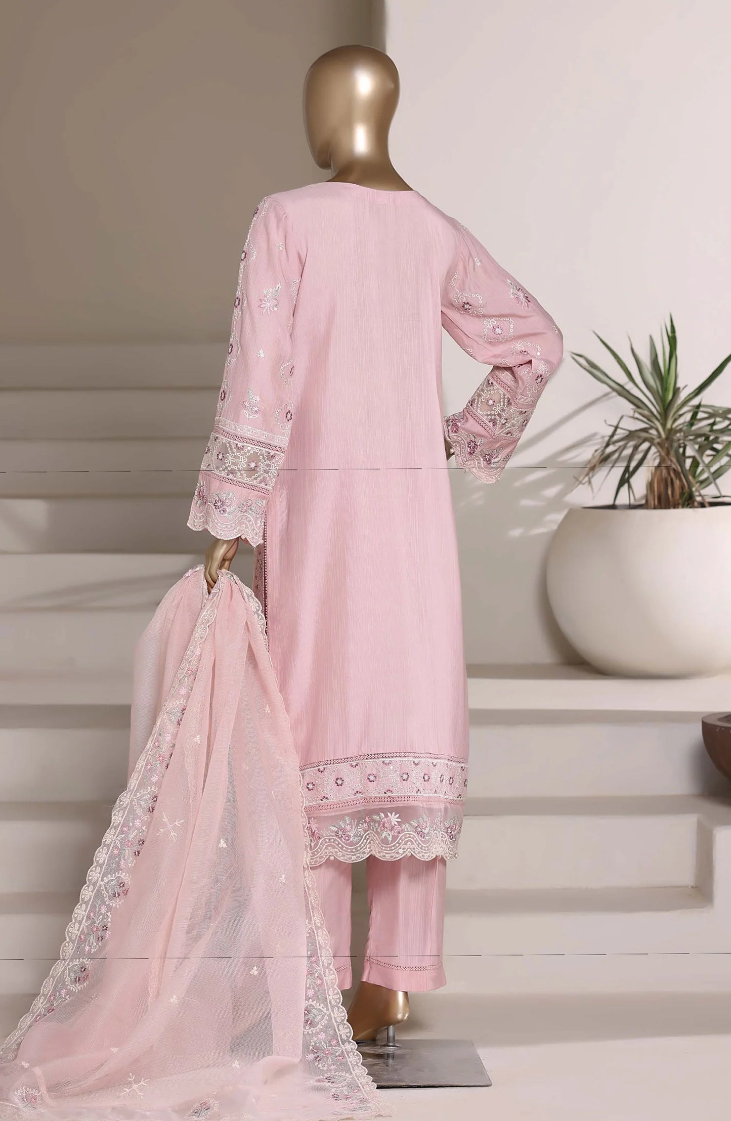 Sadabahar Luxury Embroidered Formal Stitched 3 Piece Suit – D-02 (Pink)