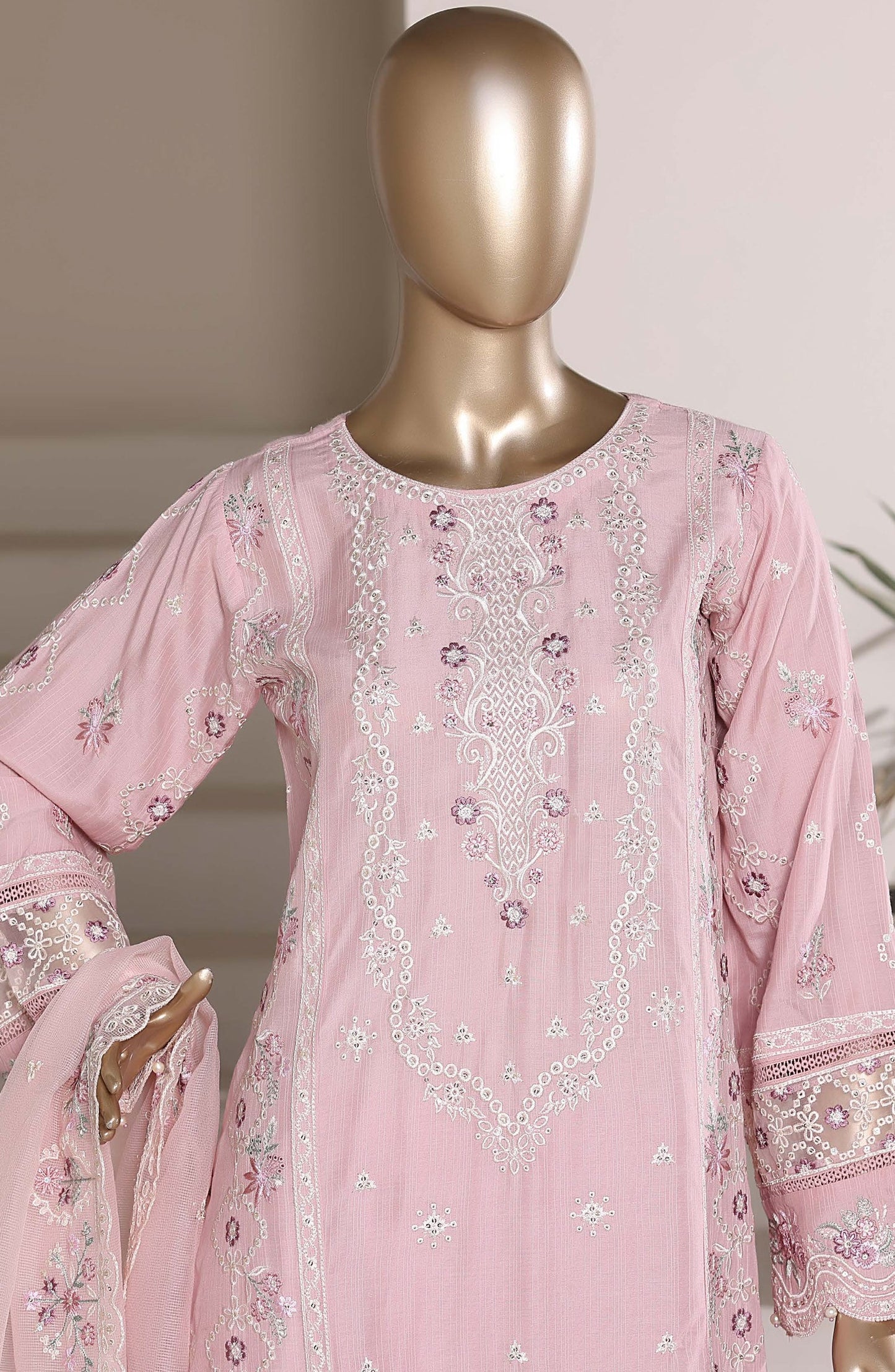 Sadabahar Luxury Embroidered Formal Stitched 3 Piece Suit – D-02 (Pink)