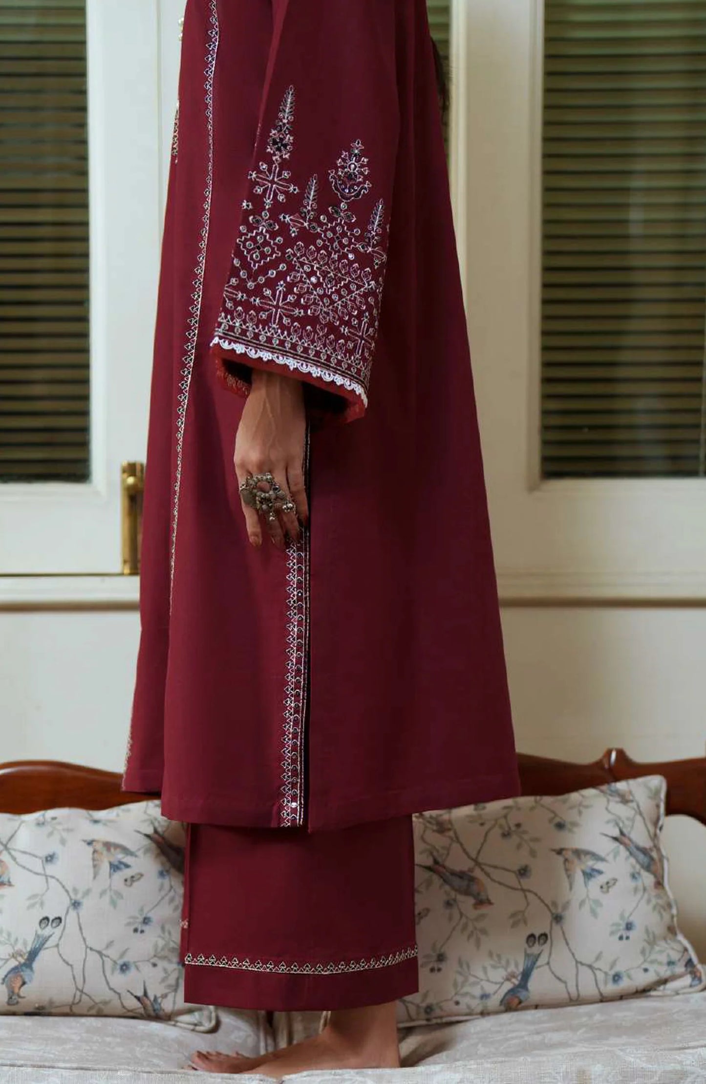 Sakoon by Casual Lite Volume 26 Embroidered Cotton Lawn Stitched 3 Piece Suit (The Maroon)