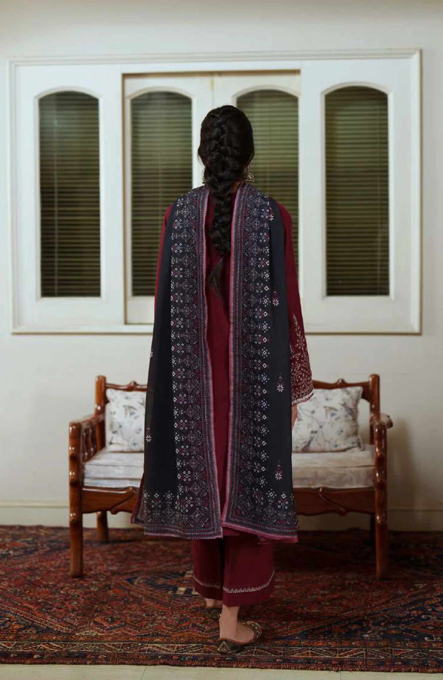 Sakoon by Casual Lite Volume 26 Embroidered Cotton Lawn Stitched 3 Piece Suit (The Maroon)