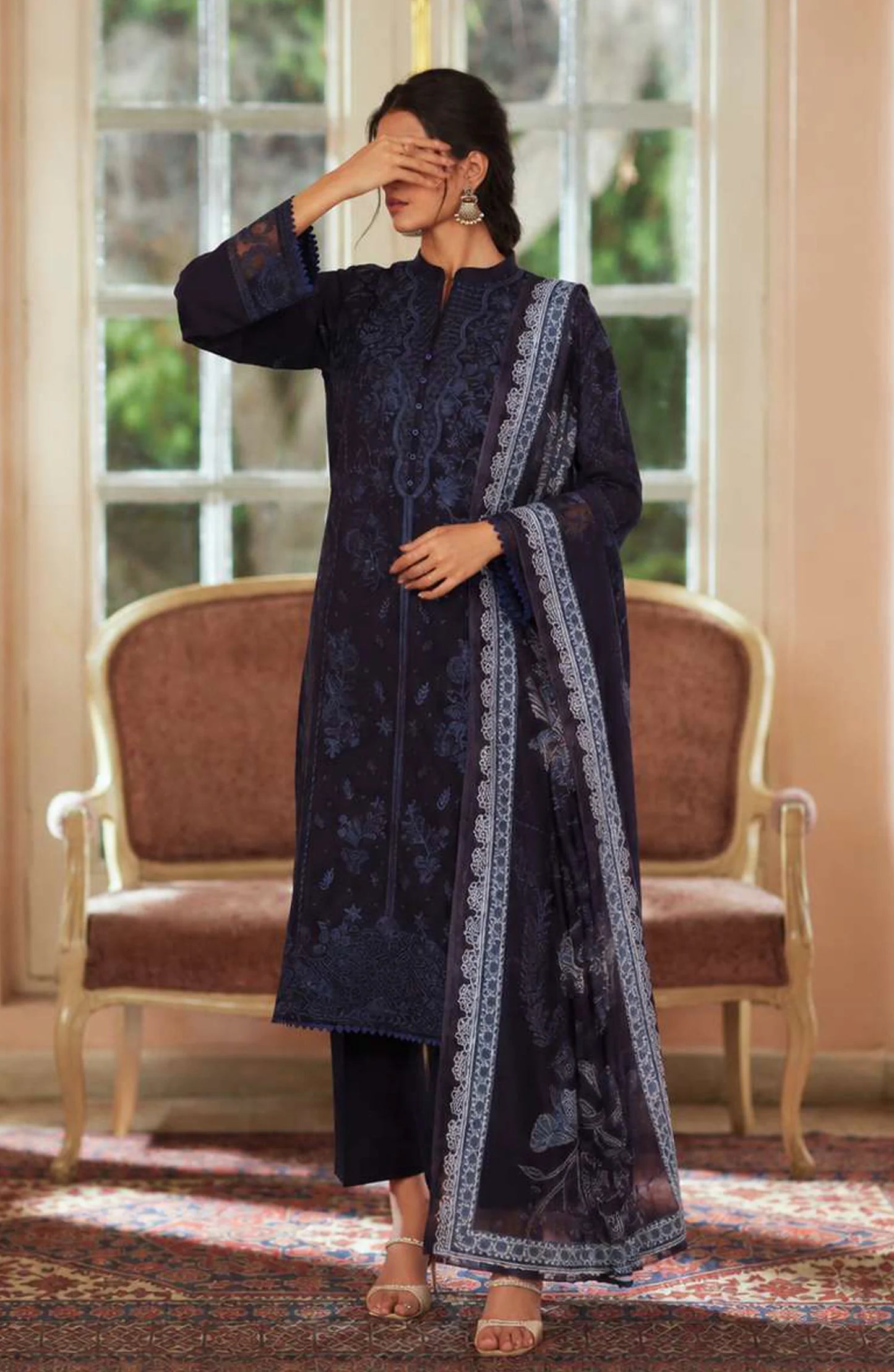 Sakoon by Casual Lite Volume 26 Embroidered Cotton Lawn Stitched 3 Piece Suit (The Blue)