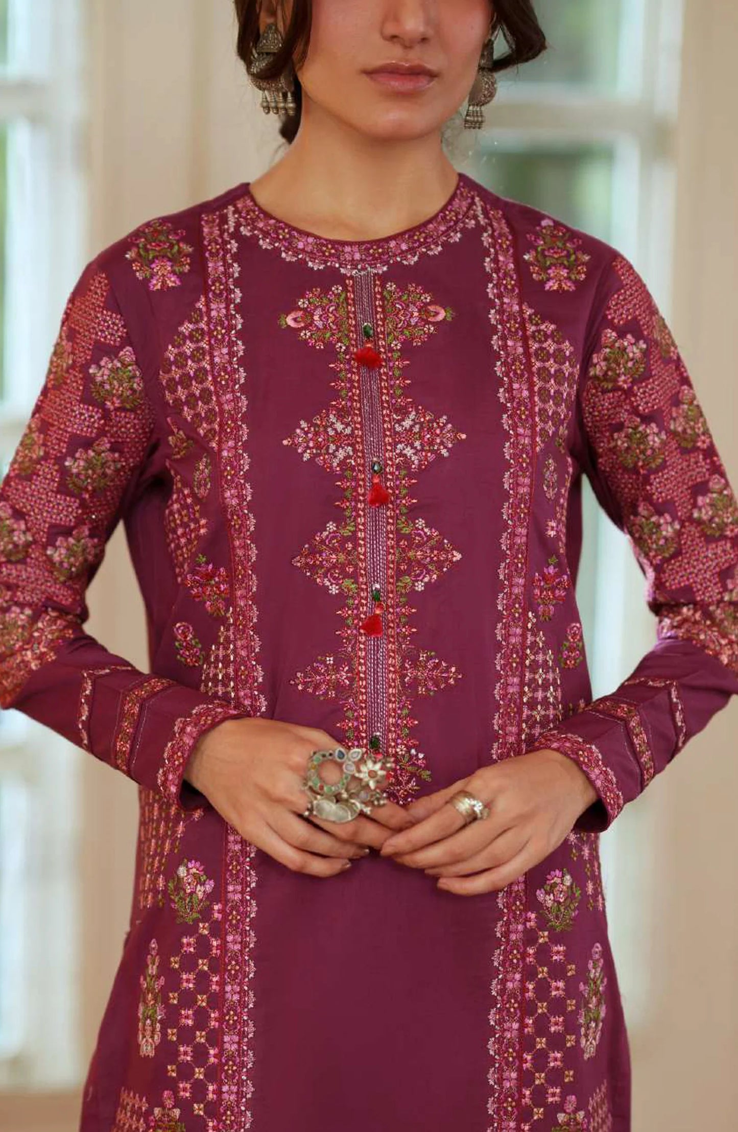 Sakoon by Casual Lite Volume 26 Embroidered Cotton Lawn Stitched 3 Piece Suit (The Magenta)
