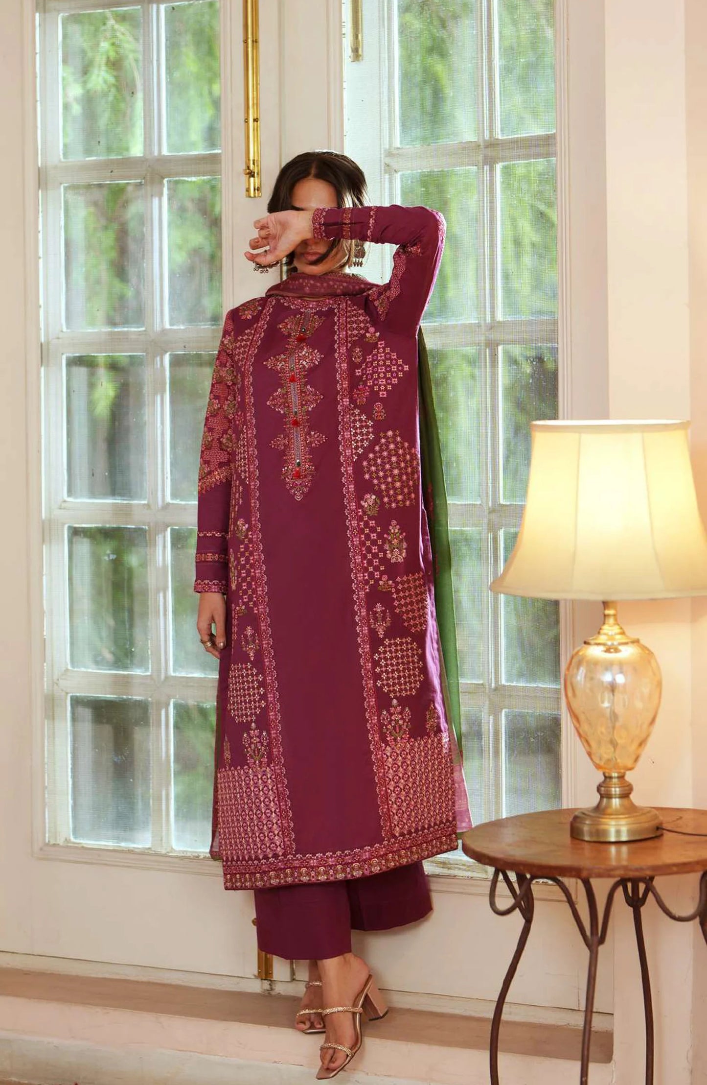 Sakoon by Casual Lite Volume 26 Embroidered Cotton Lawn Stitched 3 Piece Suit (The Magenta)