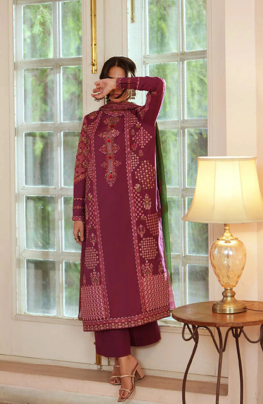 Sakoon by Casual Lite Volume 26 Embroidered Cotton Lawn Stitched 3 Piece Suit (The Magenta)