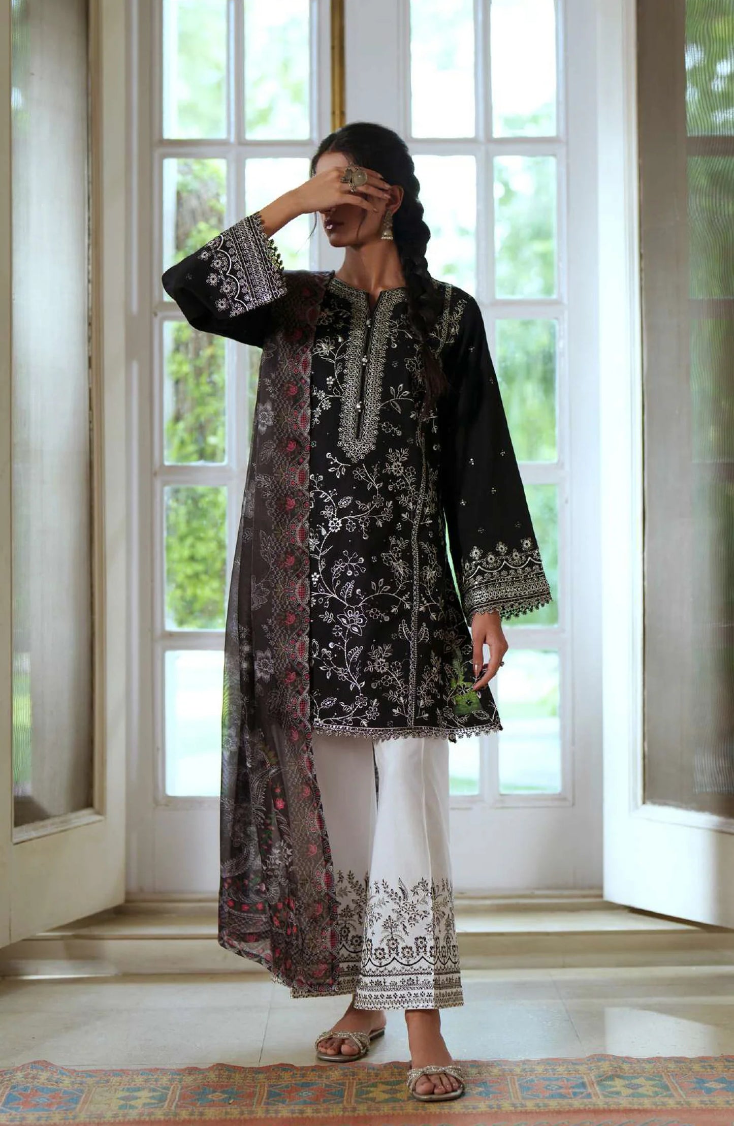 Sakoon by Casual Lite Volume 26 Embroidered Cotton Lawn Stitched 3 Piece Suit (The Black)