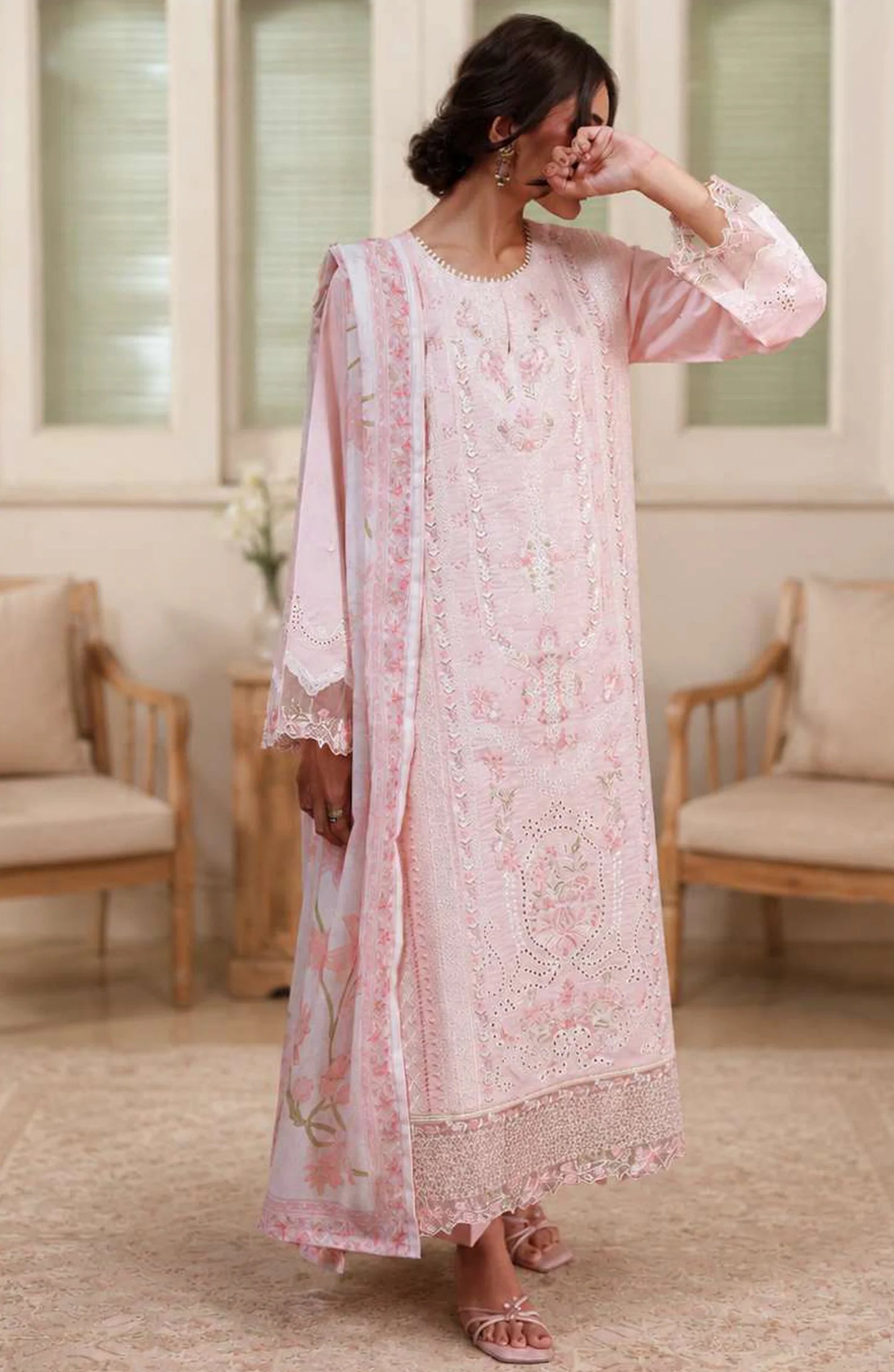 Sakoon by Casual Lite Volume 26 Embroidered Cotton Lawn Stitched 3 Piece Suit (The Pinkish)