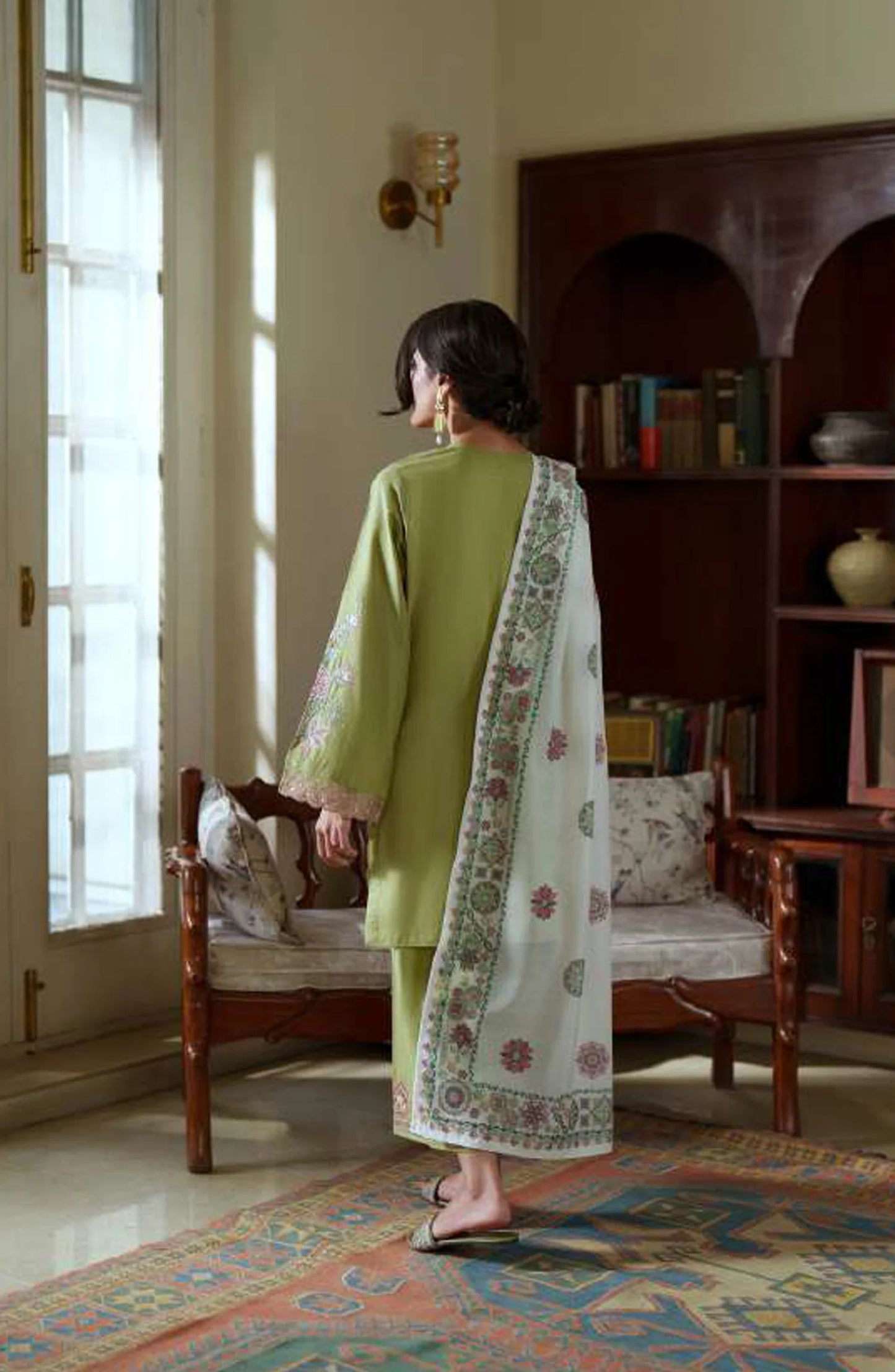 Sakoon by Casual Lite Volume 26 Embroidered Cotton Lawn Stitched 3 Piece Suit (The Olive Green)