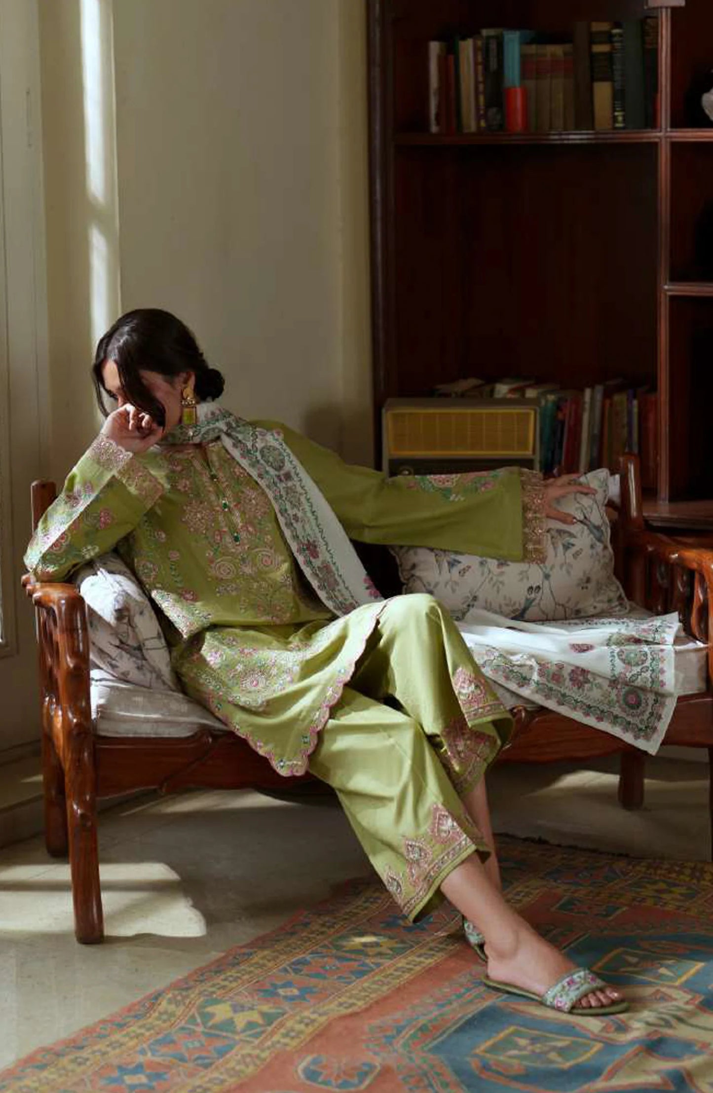 Sakoon by Casual Lite Volume 26 Embroidered Cotton Lawn Stitched 3 Piece Suit (The Olive Green)