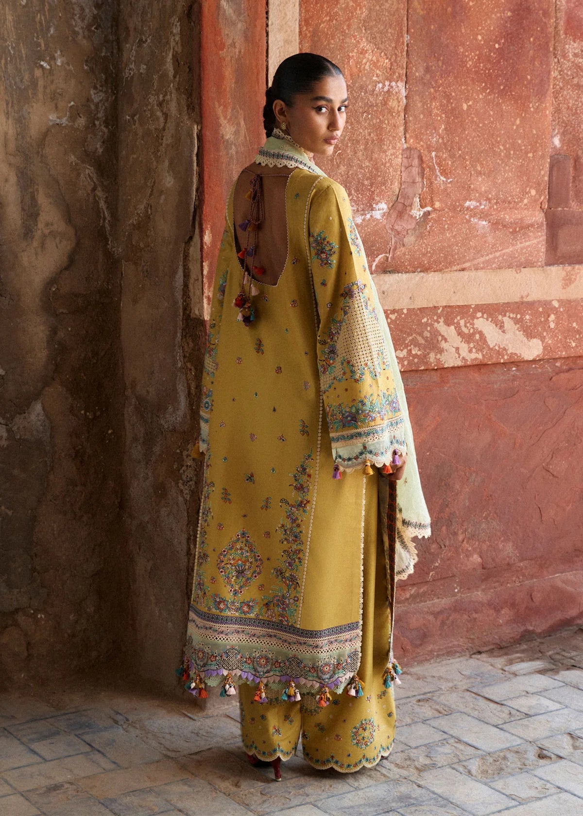 Hussain Rehar by Zun - Embroidered Lawn 3 Piece Unstitched Suit – Yellow (Sari)
