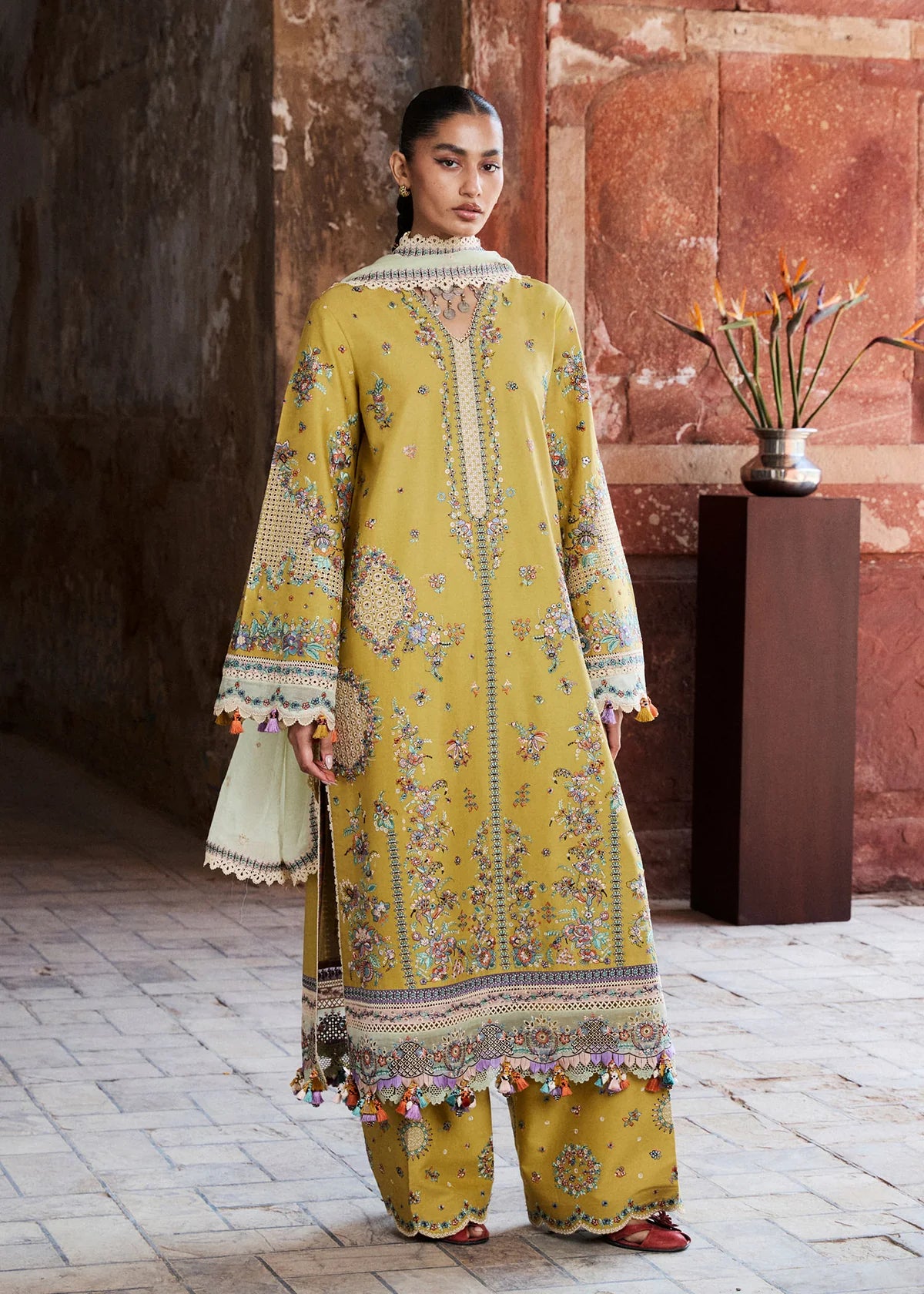 Hussain Rehar by Zun - Embroidered Lawn 3 Piece Unstitched Suit – Yellow (Sari)