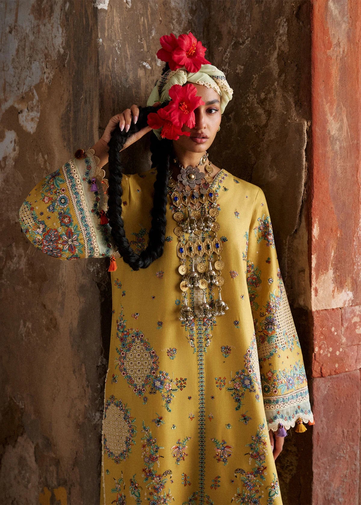 Hussain Rehar by Zun - Embroidered Lawn 3 Piece Unstitched Suit – Yellow (Sari)