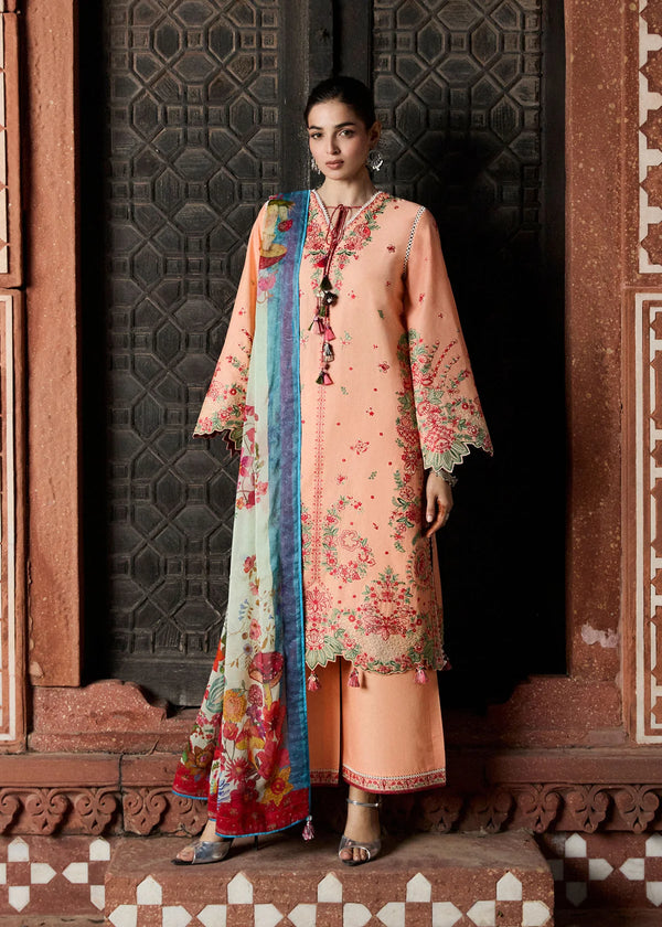 Hussain Rehar by Zun - Embroidered Lawn 3 Piece Unstitched Suit – Peach (Seftali)