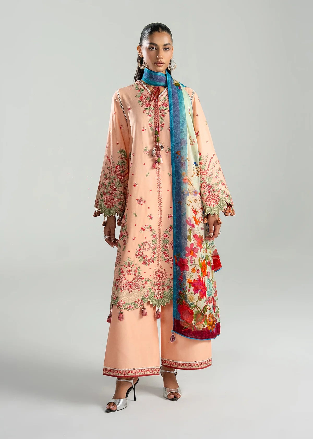 Hussain Rehar by Zun - Embroidered Lawn 3 Piece Unstitched Suit – Peach (Seftali)