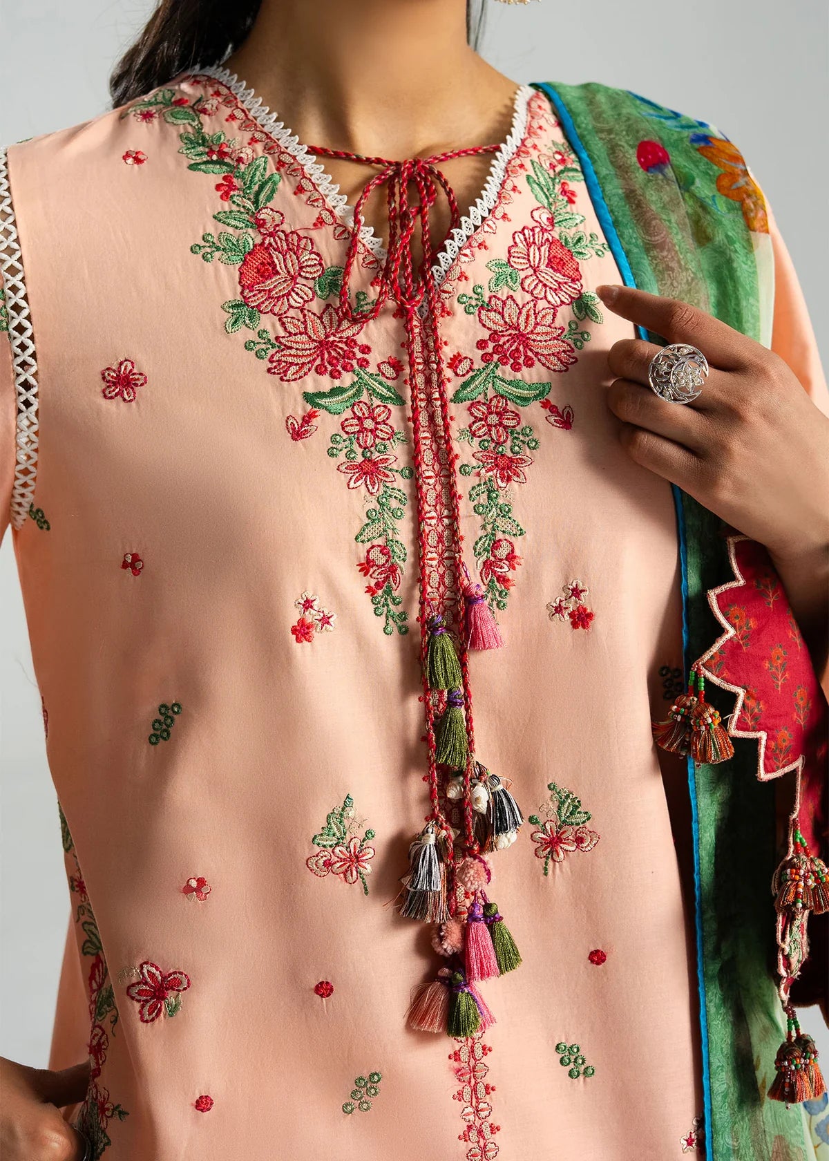 Hussain Rehar by Zun - Embroidered Lawn 3 Piece Unstitched Suit – Peach (Seftali)