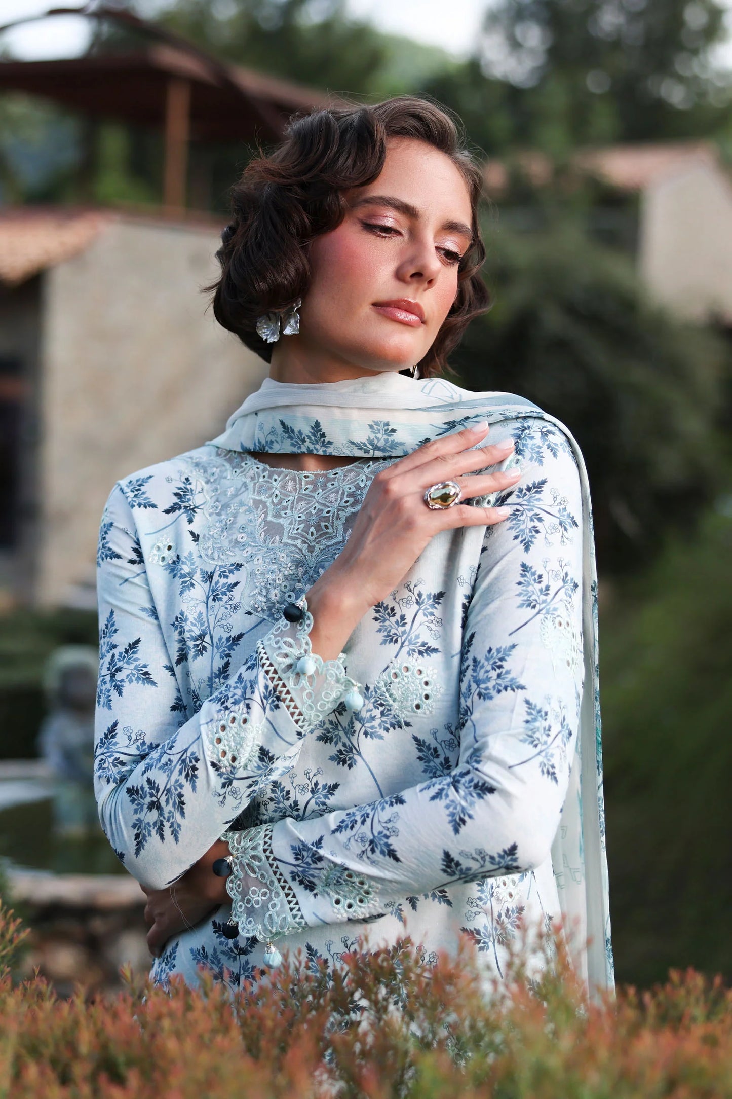 PrintKaari By Raaya Embroidered 3 Piece Stitched Suit (Celeste)