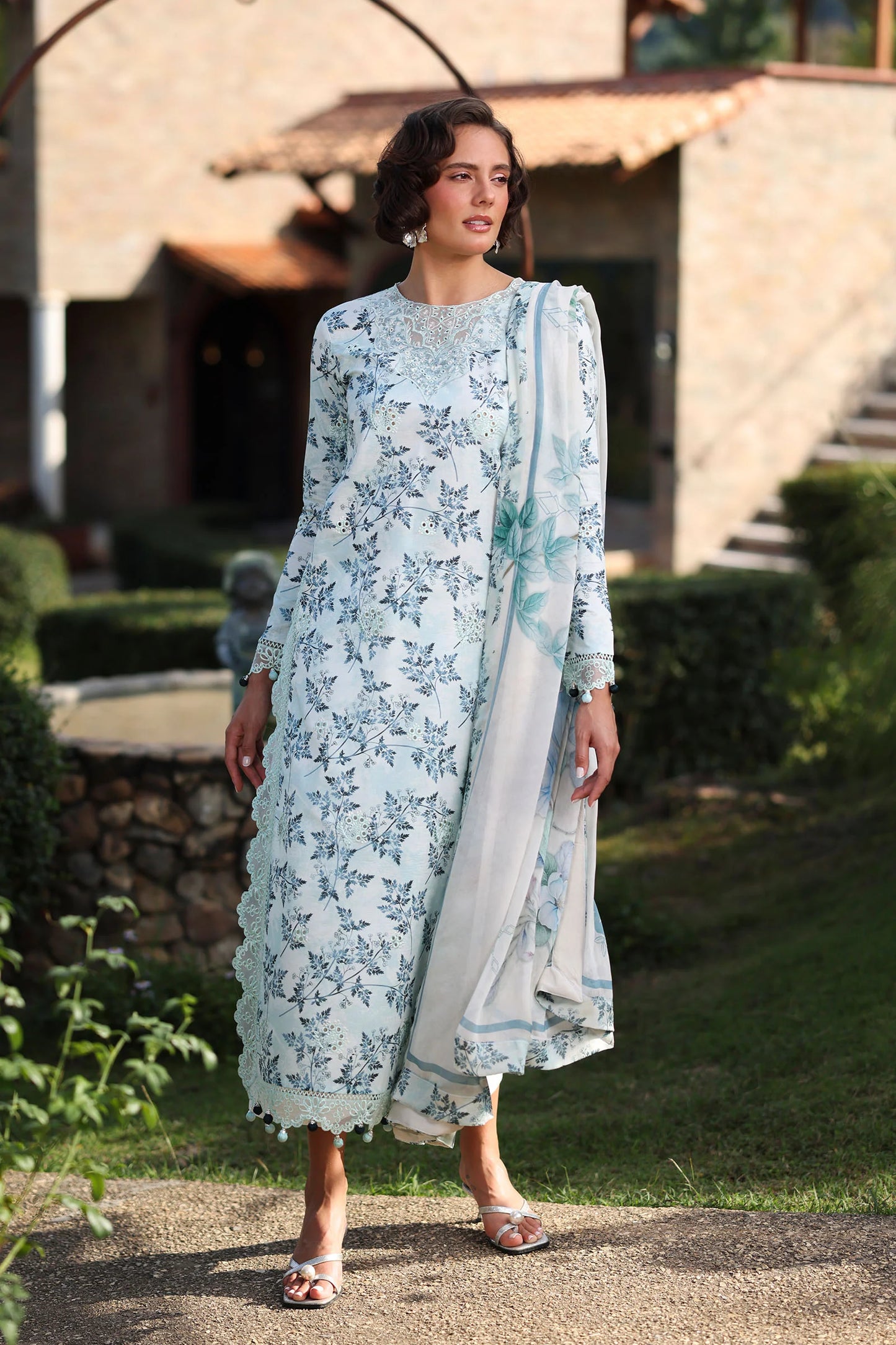 PrintKaari By Raaya Embroidered 3 Piece Stitched Suit (Celeste)