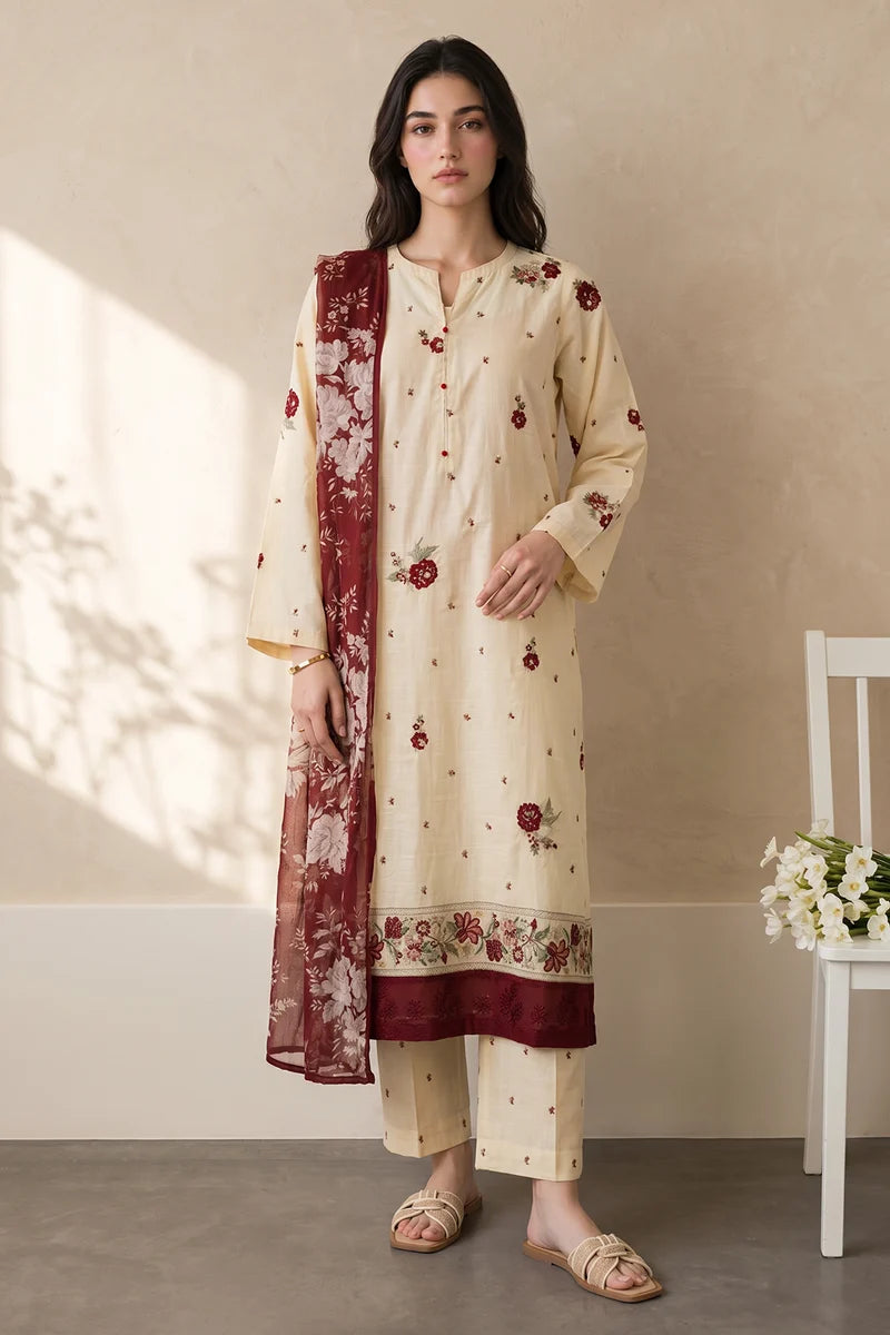 Zellbury Embroidered Kurta Dupatta Trouser 3-Piece Stitched Suit (3220)