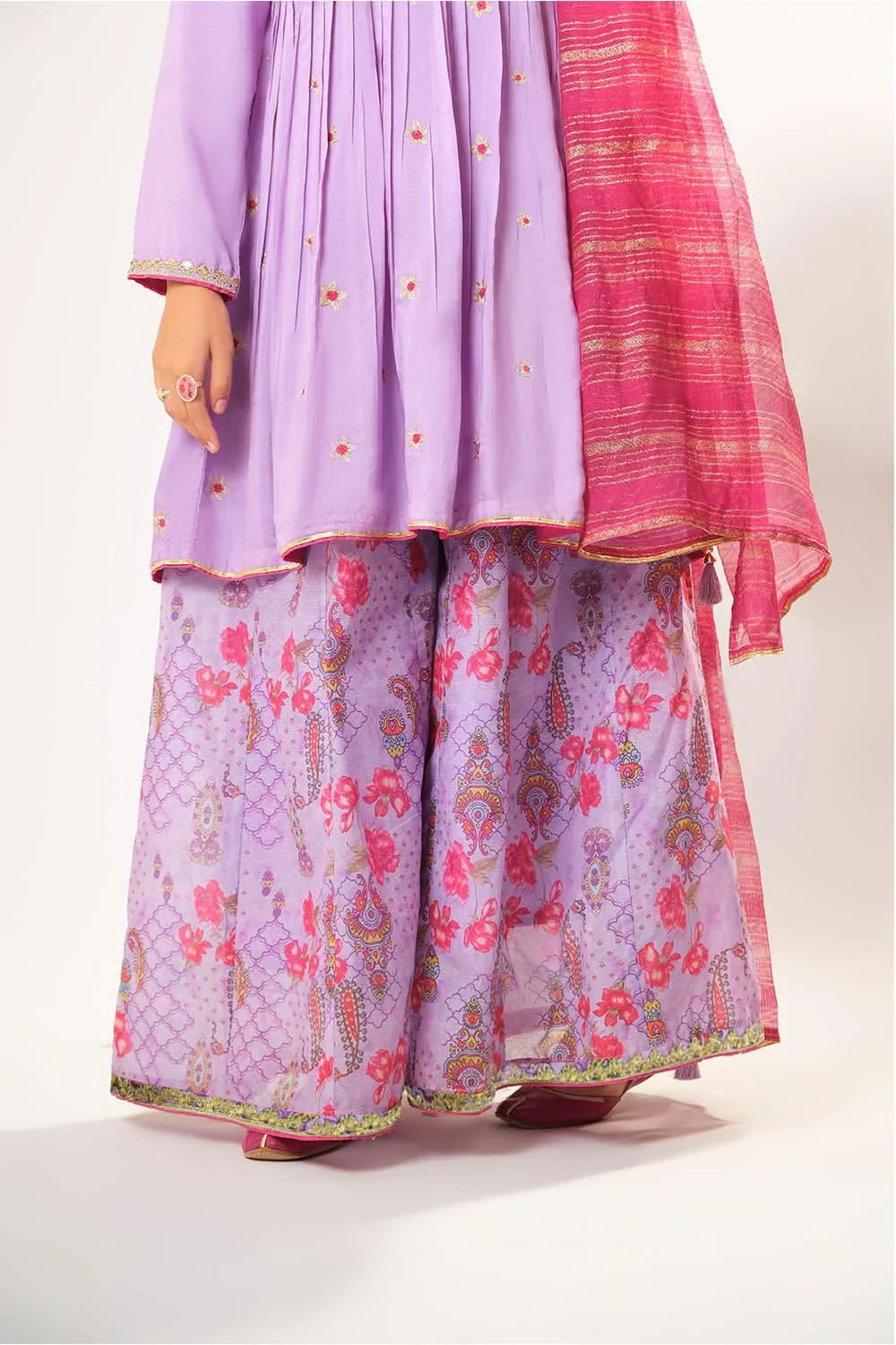 Girls Purple & Multicolor Formal 3 Piece Suit – Organza By Cotton (GDD-03008)