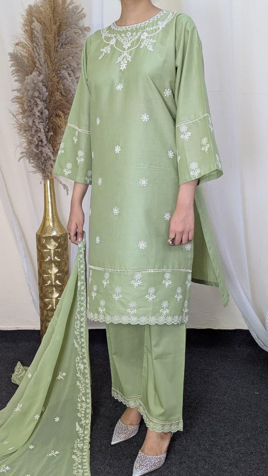 Amna Khurram Lawn 3-Piece Embroidered Suit with Chiffon Dupatta B02 - Ready to Wear