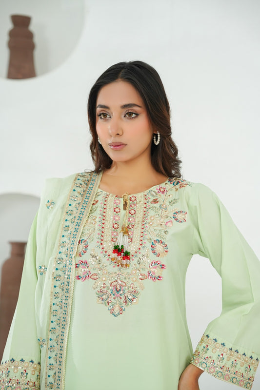 Amna Khuram – Mint Charizma Style 3PC Cotton Lawn Stitched Suit