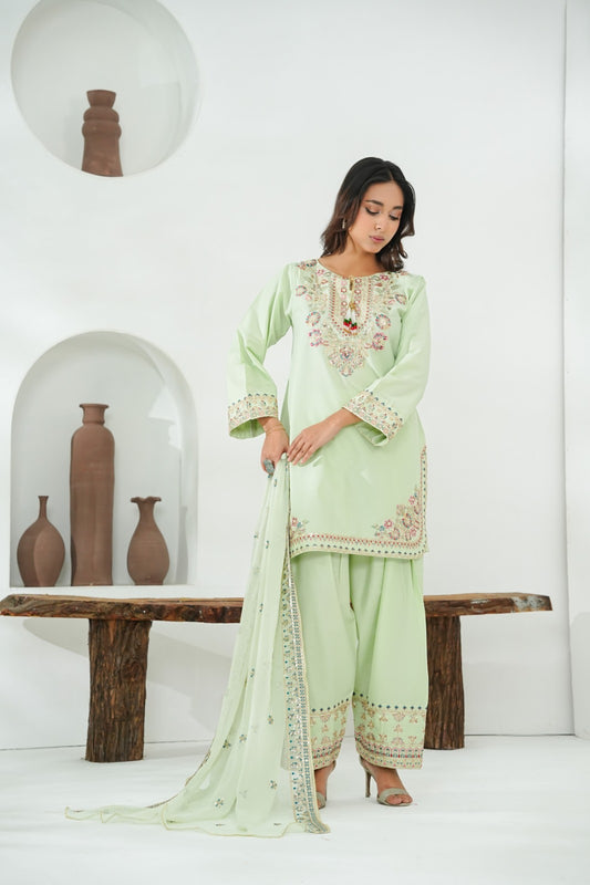 Amna Khuram – Mint Charizma Style 3PC Cotton Lawn Stitched Suit
