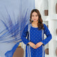 Blue Embellished Shirt with Plain Cotton Silk  – 3PC Stitched Suit