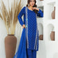 Blue Embellished Shirt with Plain Cotton Silk  – 3PC Stitched Suit