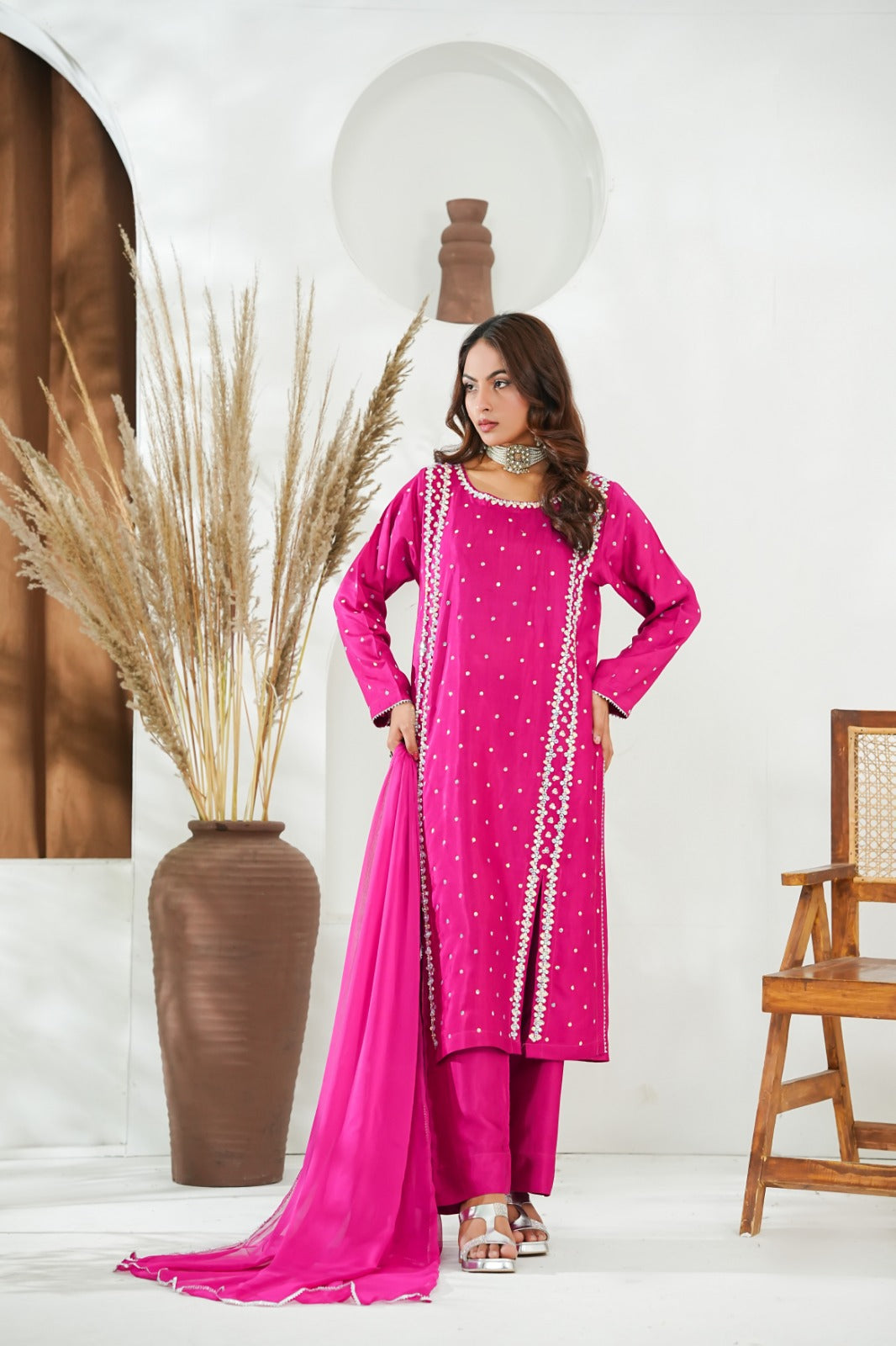 Pink Embellished  Cotton Silk  – 3PC Stitched Suit