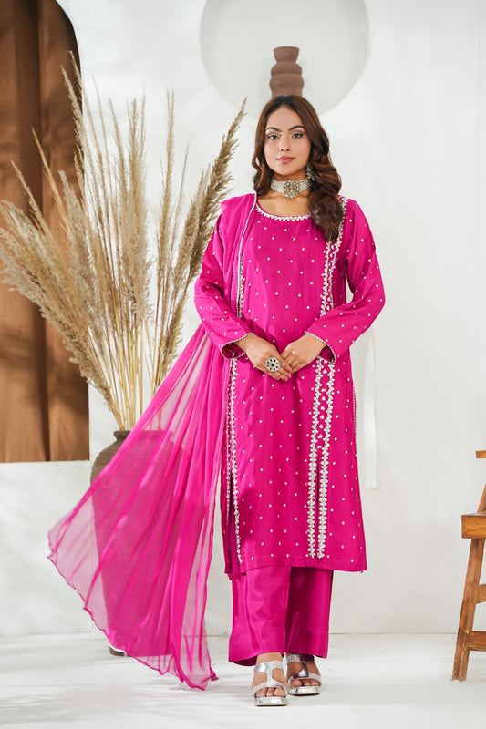 Pink Embellished  Cotton Silk  – 3PC Stitched Suit