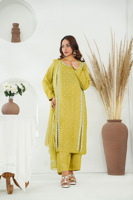 Dhani Embellished  Cotton Silk   – 3PC Stitched Suit