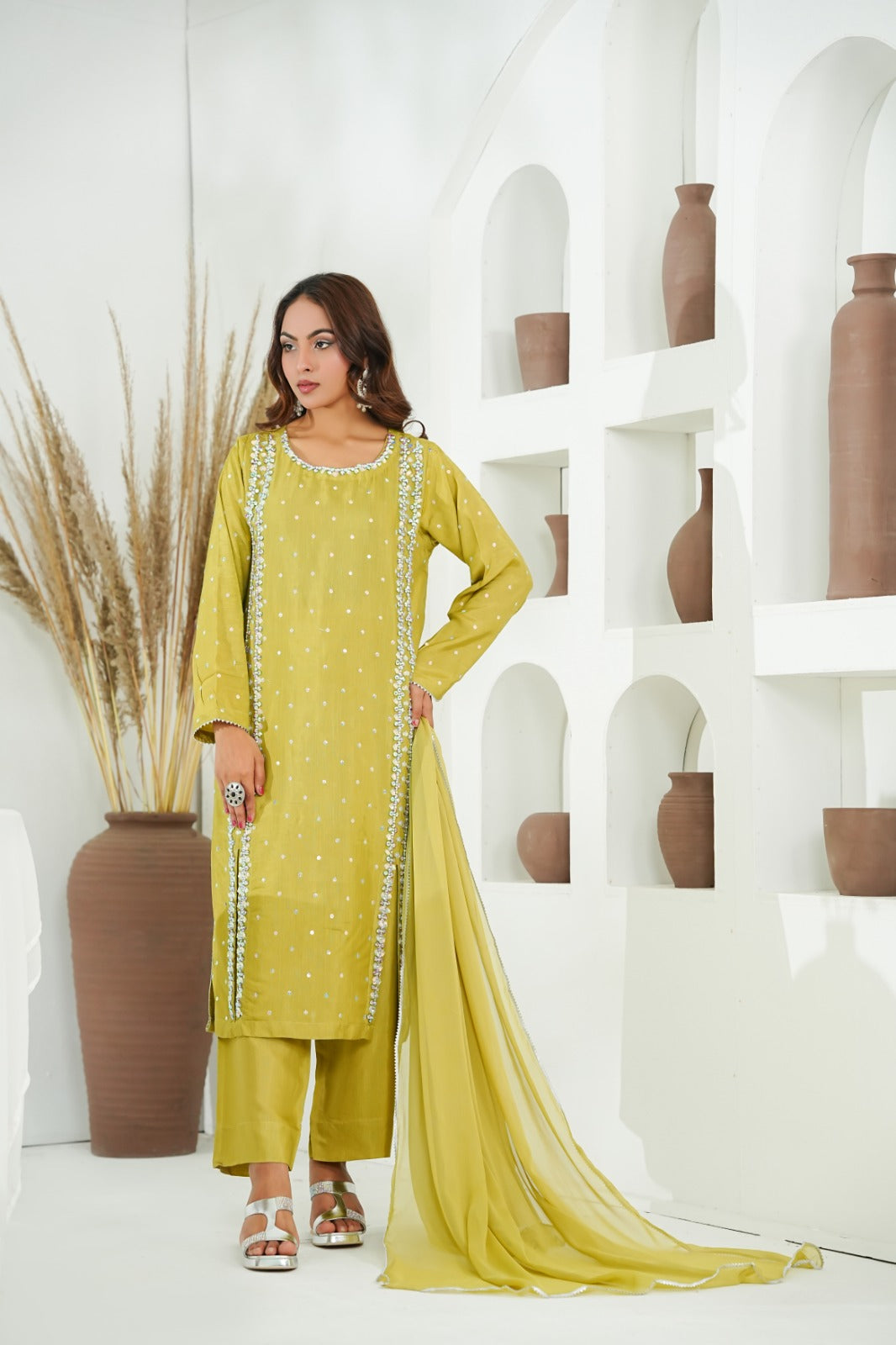 Dhani Embellished  Cotton Silk   – 3PC Stitched Suit
