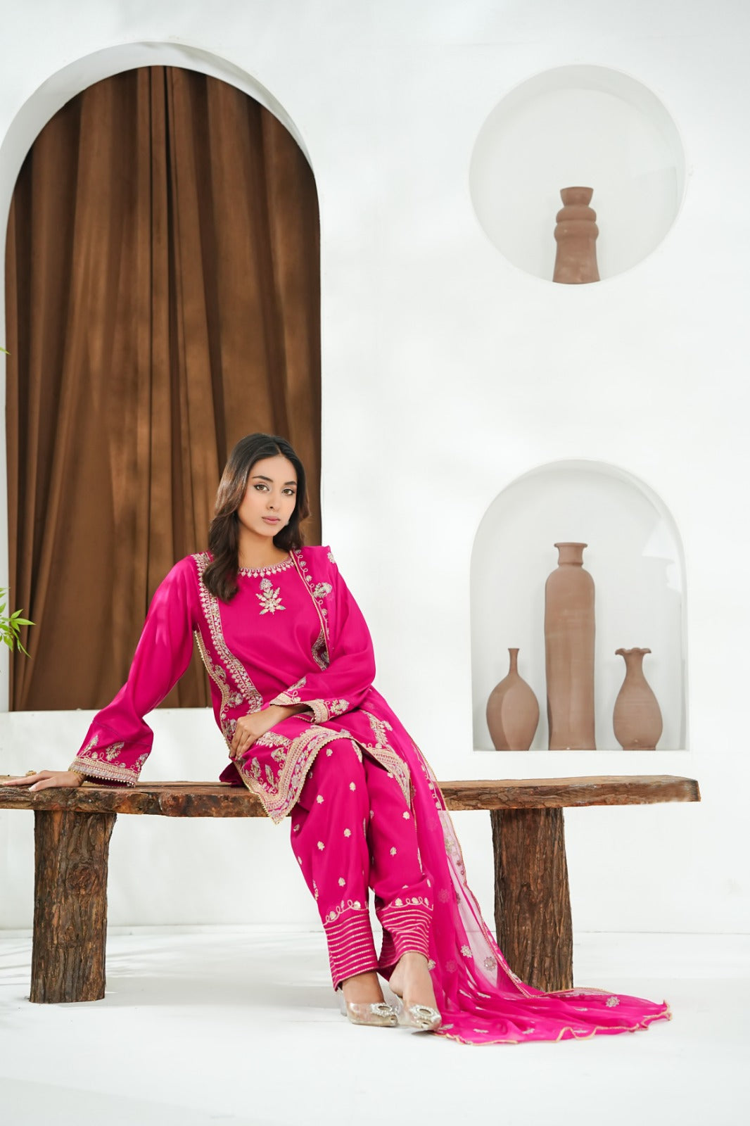 Pink Embroidered INDIAN RAW SILK – 3PC Stitched Suit