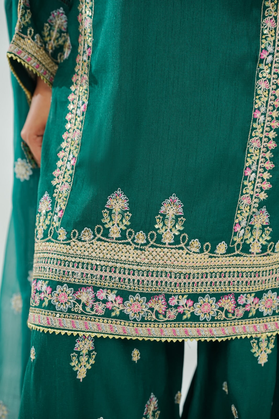Green Embroidered INDIAN RAW SILK – 3PC Stitched Suit