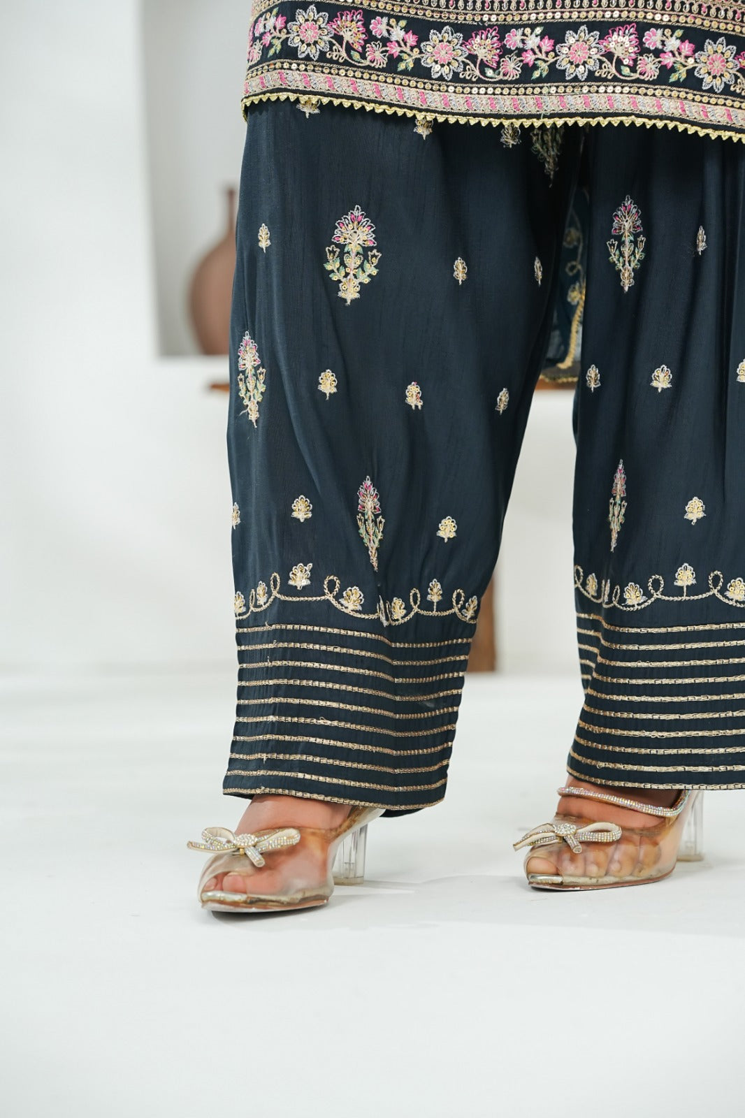 Black Embroidered INDIAN RAW SILK – 3PC Stitched Suit