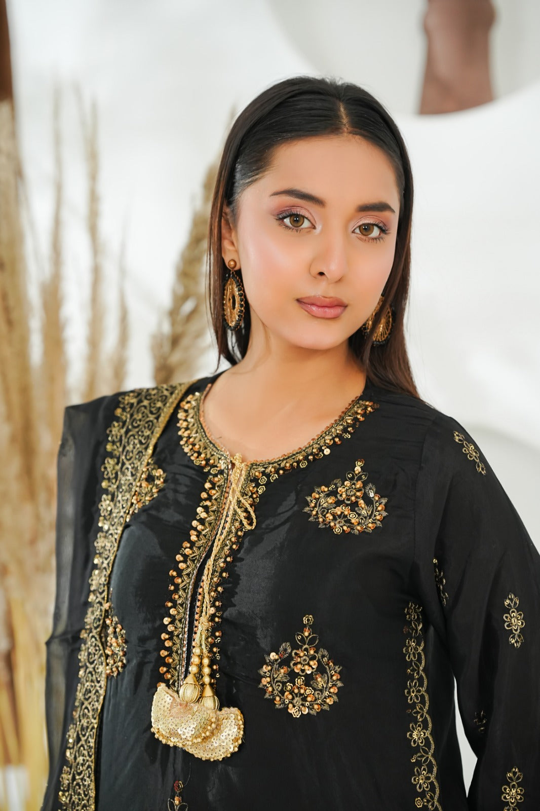 Black Embroidered INDIAN RAWSILK – 3PC Stitched Suit