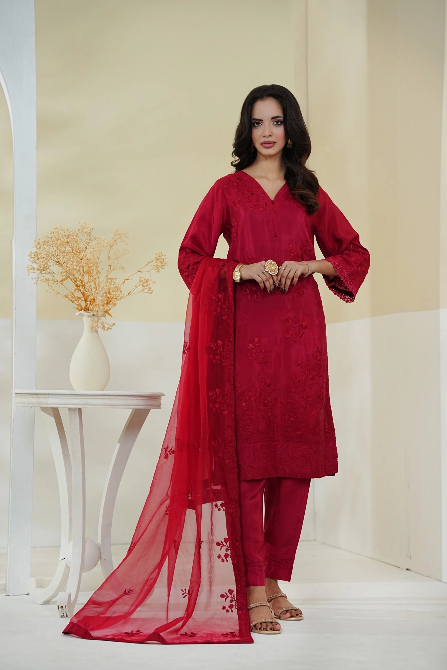 Cotton Silk Embroidered 3PC Suit with Organza Dupatta – Premium Stitched Collection