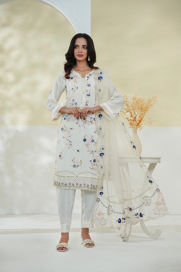 Luxury Cotton Silk Full Embroidered 3PC Suit (Stitched)