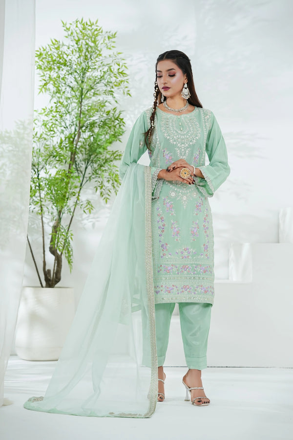 Elegant Cotton Silk Embroidered 3PC Suit (Stitched)
