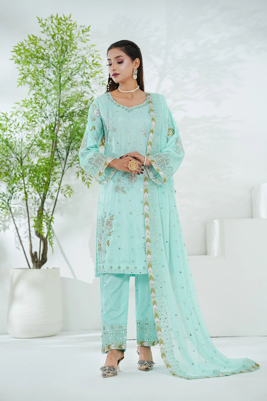 Silk Embroidered 3PC Suit – Full Embellished Luxury (Stitched)