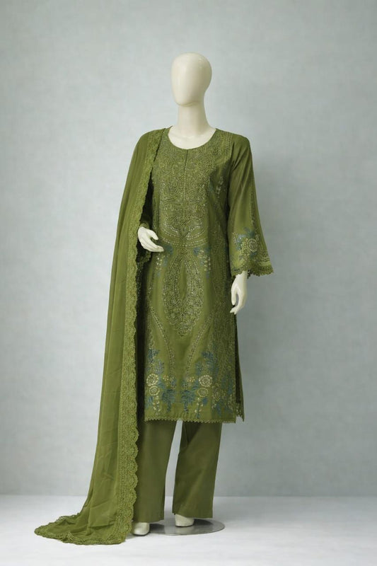 Pasand of Lahore 3-Piece Premium Viscose Suit – Mehendi (BF-335)
